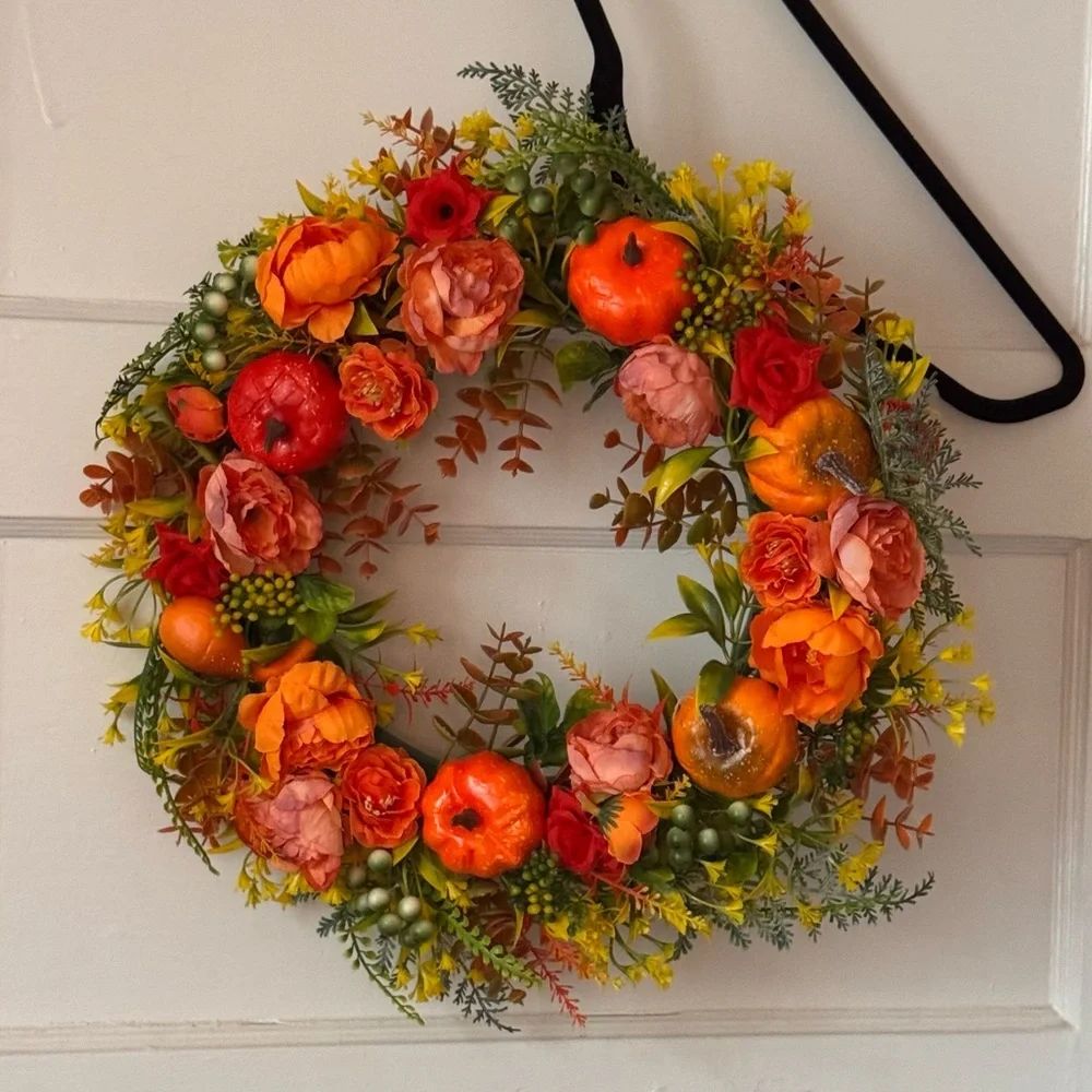 Autumn Floral Wreath with Pumpkins